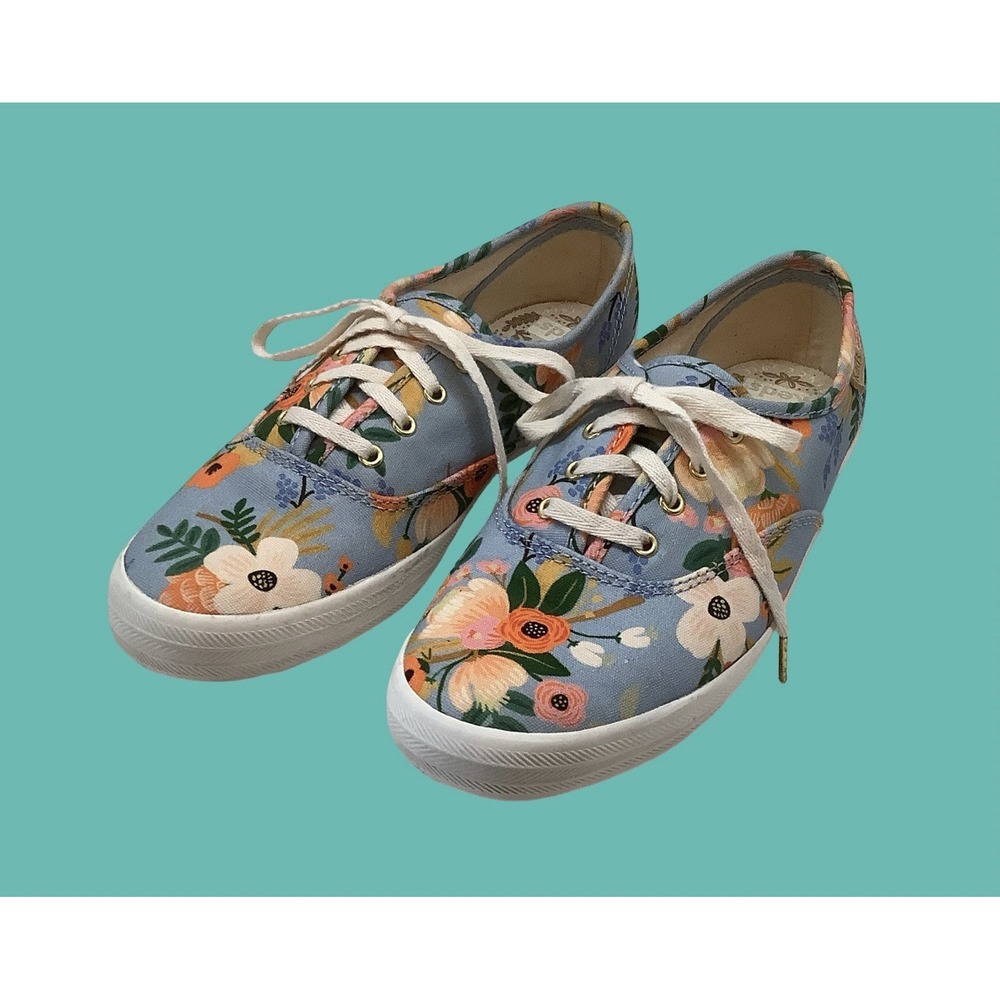 Keds Rifle Paper Co. Crew Kick Sneakers Floral Blue Womens Whimsical Shoes Sz 6